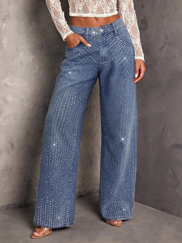 Vintage Denim Wide Leg Pants For Women