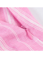 Pink Stripe Shirt Set With Pleated Long Skirt Elegant Two Piece Suit