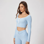 Woman Long Sleeve Seamless Round Neck Casual Yoga Clothes Gymwear Quick-Dry Running Workout Sportswear