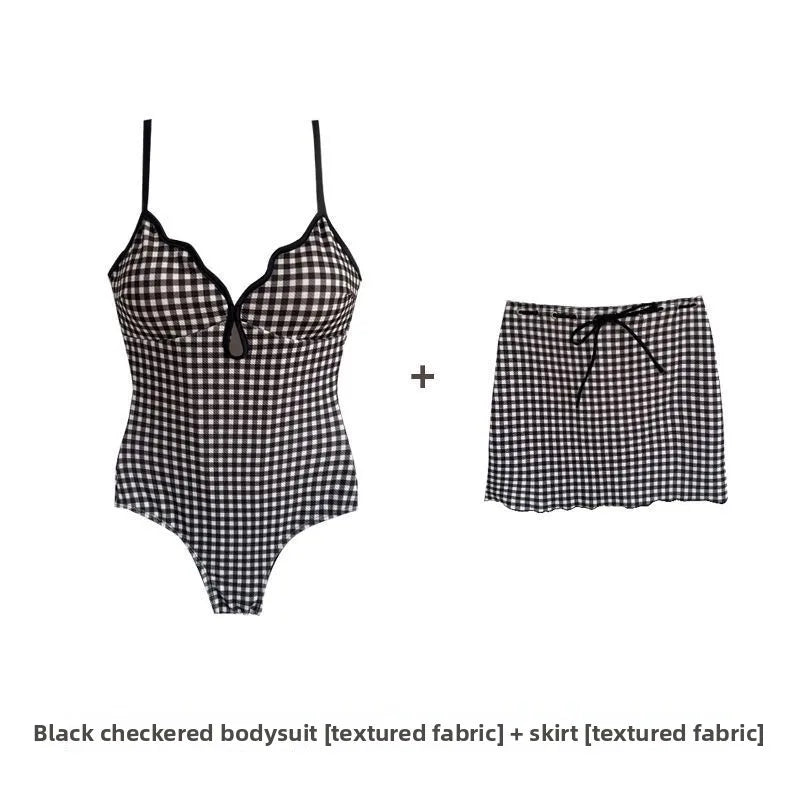 Women's Plaid One-Piece Swimsuit with Separate Two-Piece