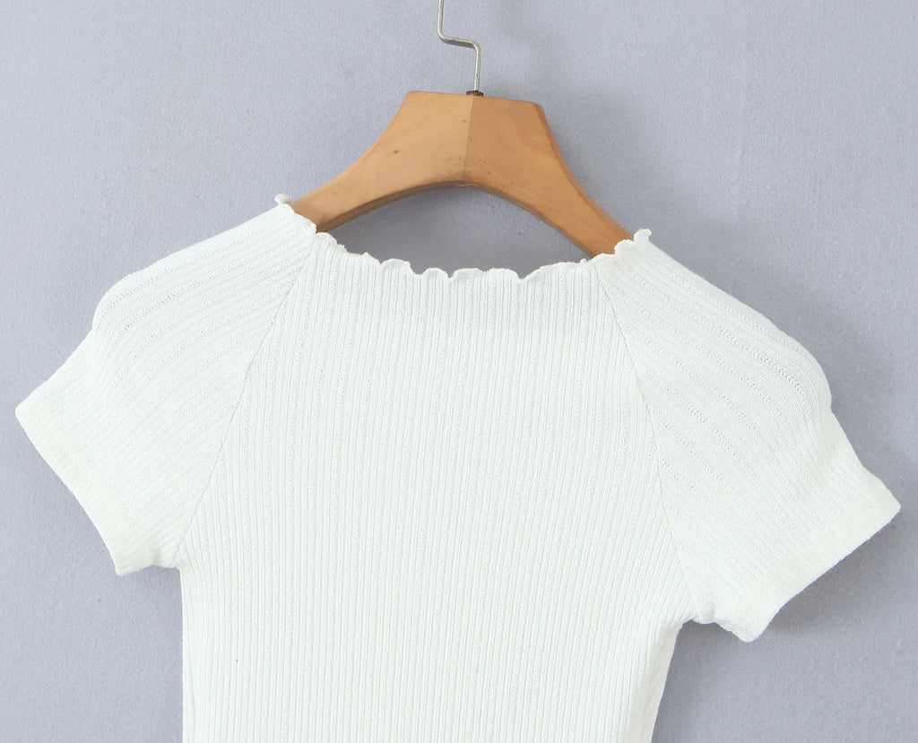 O Neck Slim White Cotton Tee For Women Short Sleeve