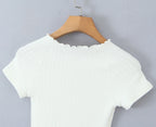 O Neck Slim White Cotton Tee For Women Short Sleeve