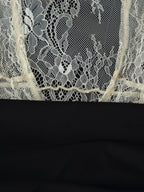 Lace Patchwork Mini Dress With Vintage Contrast Slim Long Sleeves