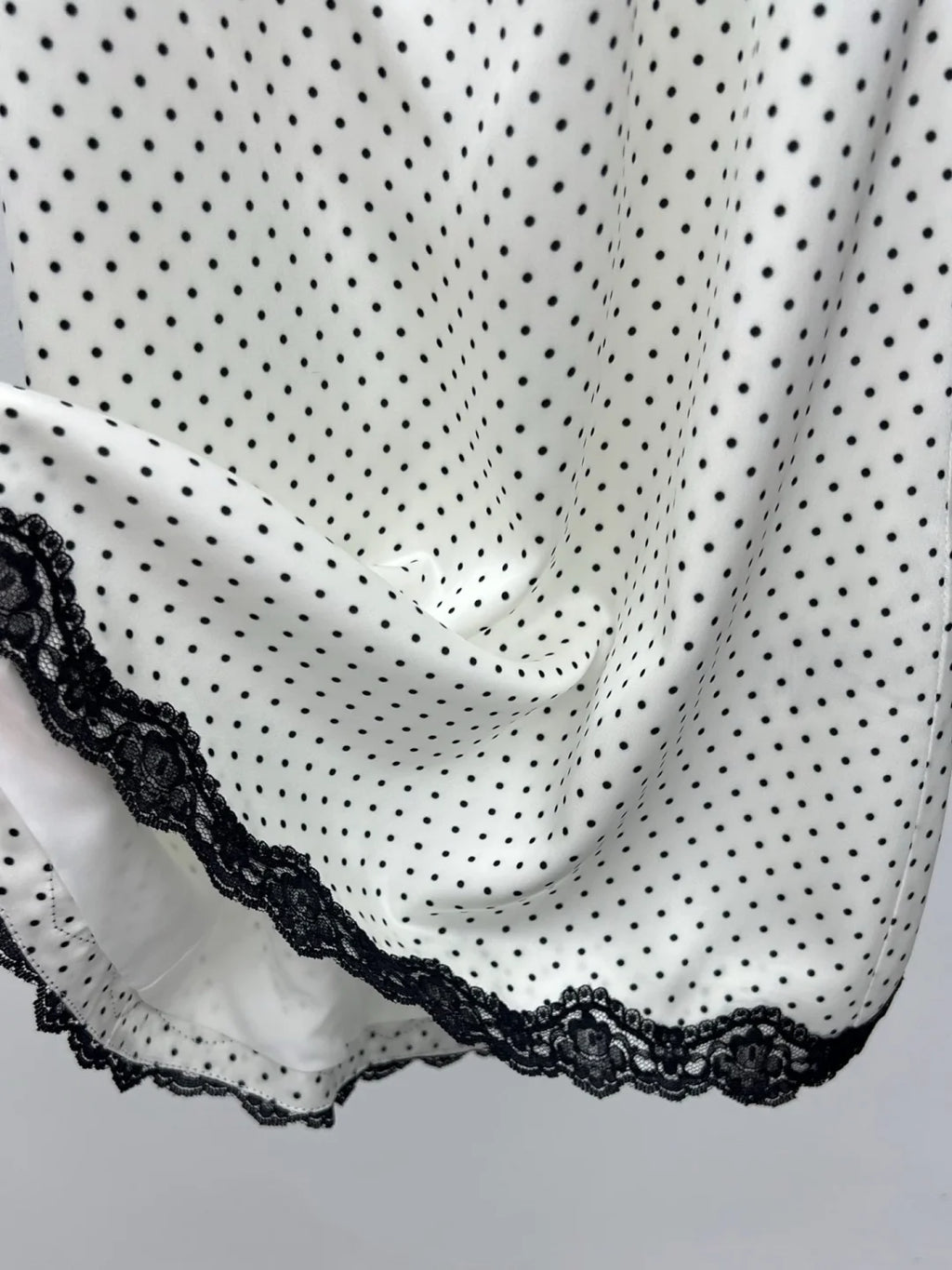 Satin Halter Mini Dress With V Neck And Polka Dot Lace Trim Backless