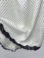 Satin Halter Mini Dress With V Neck And Polka Dot Lace Trim Backless