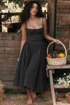 Backless Suspender Midi Dress Sleeveless A Line Style For Evening Wear