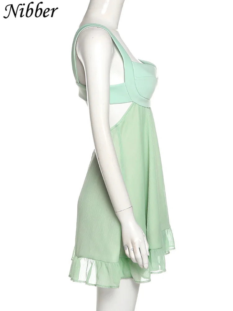 Cutout Backless Slim Sling Dress With Ruffle