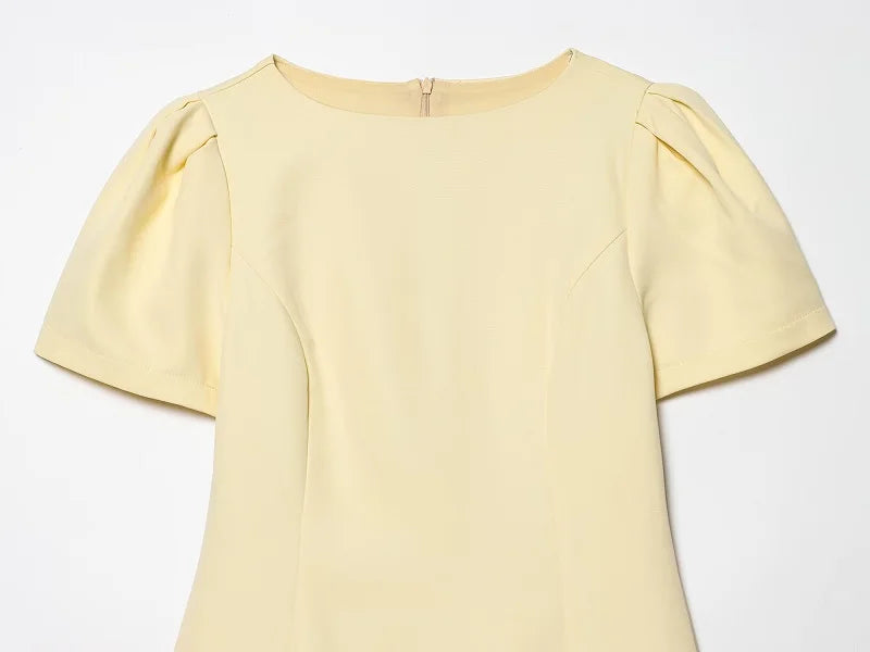 Pleated Mini Dress For Women Elegant Short Sleeve