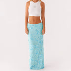 Elegant Beaded Sequin Maxi Skirt With Floral Embroidery
