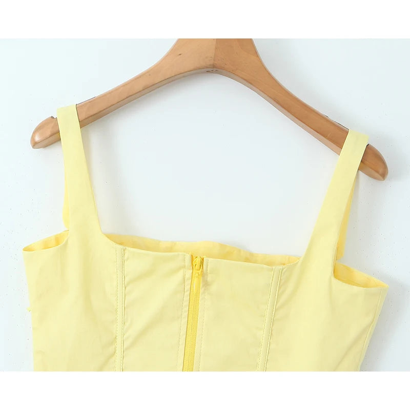 Sunny Chic Yellow Crop Cami Top With Back Zipper Slim Fit