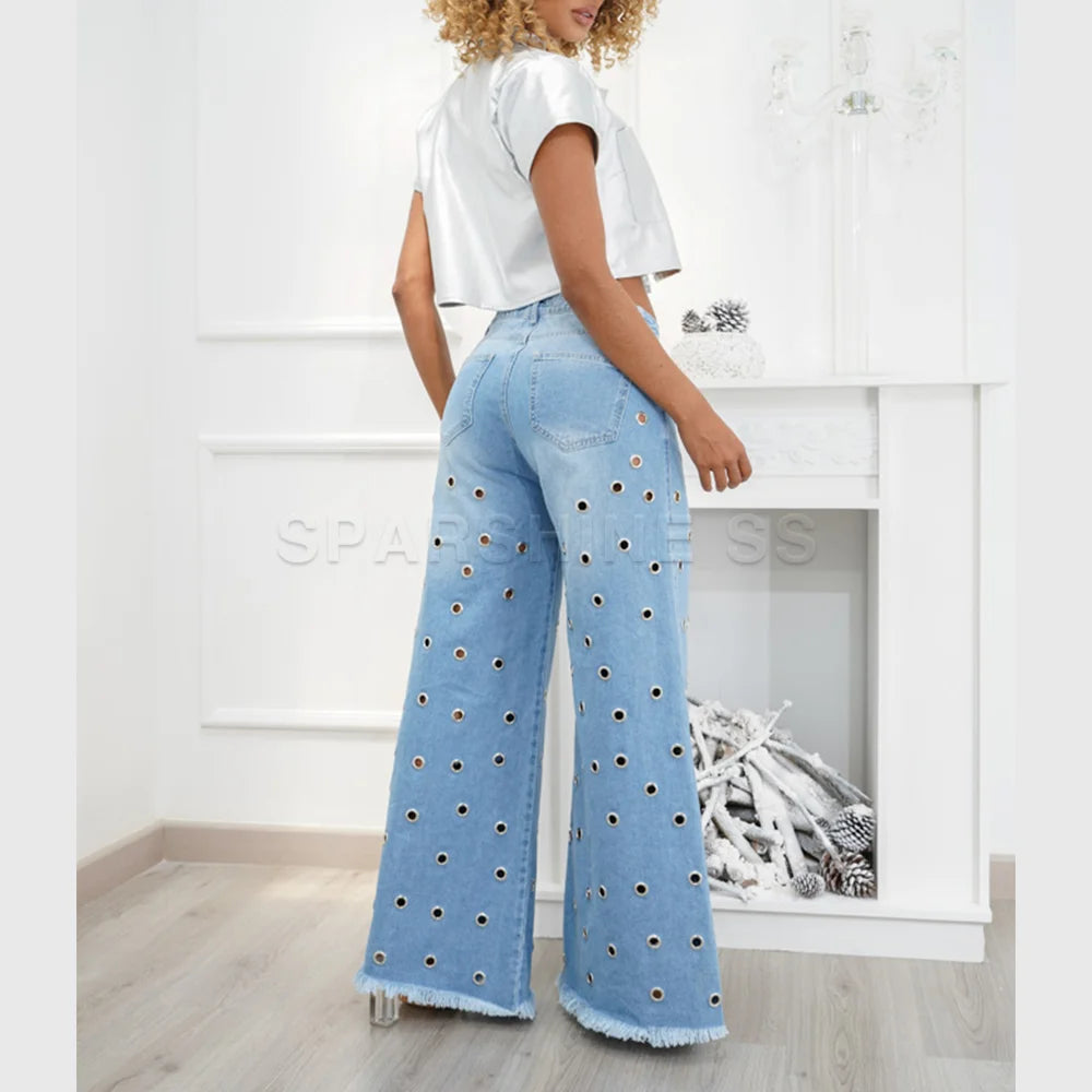Vintage Vibe Women Retro Flared Jeans Wide Leg Loose Fit