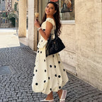 Long Polka Dot Skirt Set With Cropped Puffy Sleeveless Top