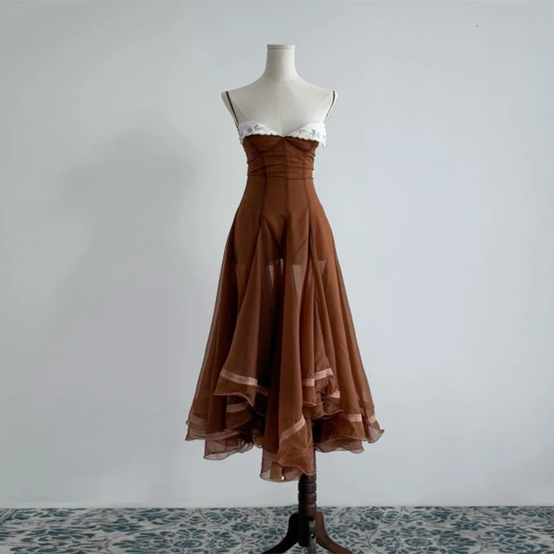 Sexy Patchwork Backless Pleated Beach Dress