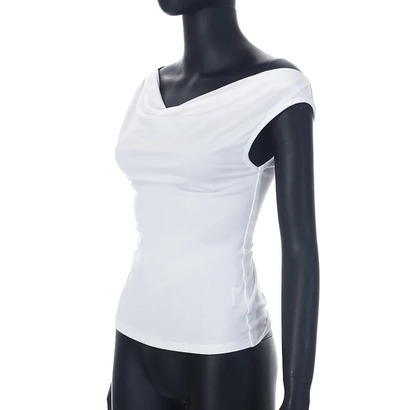 Women Sleeveless Swing Collar Backless Tie Back Ruched Top
