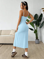Chic Slit Cami Maxi Dress With Subtle Stretch For Everyday Wear