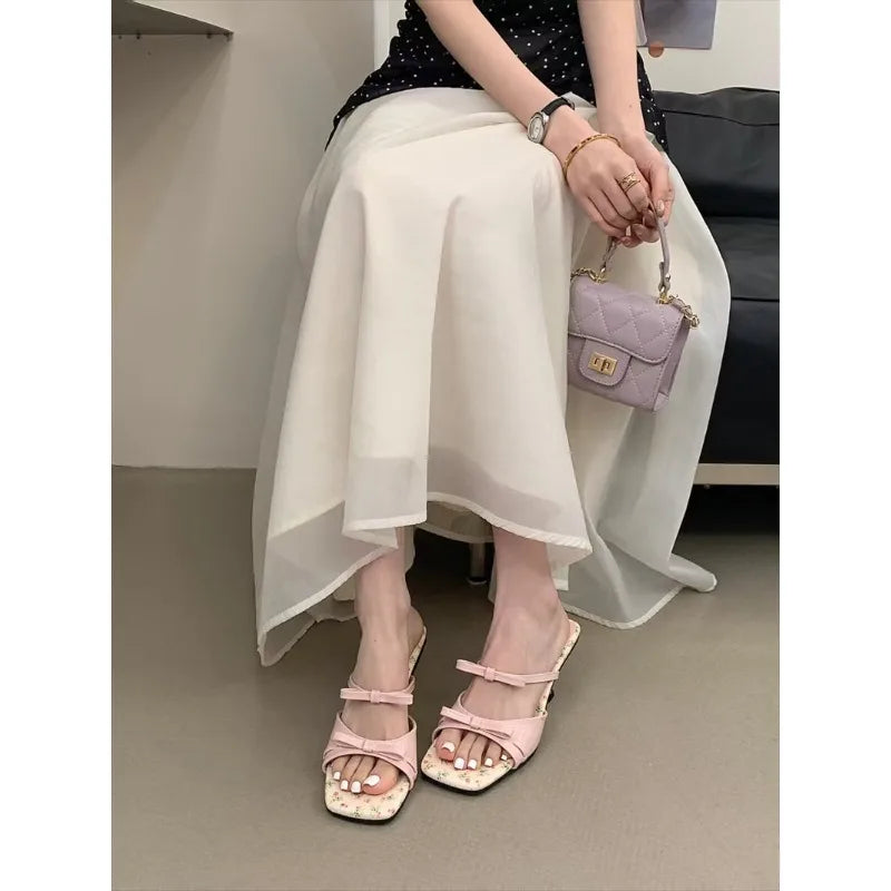 Chic Patent Leather Square Toe Heels With Bow Knot