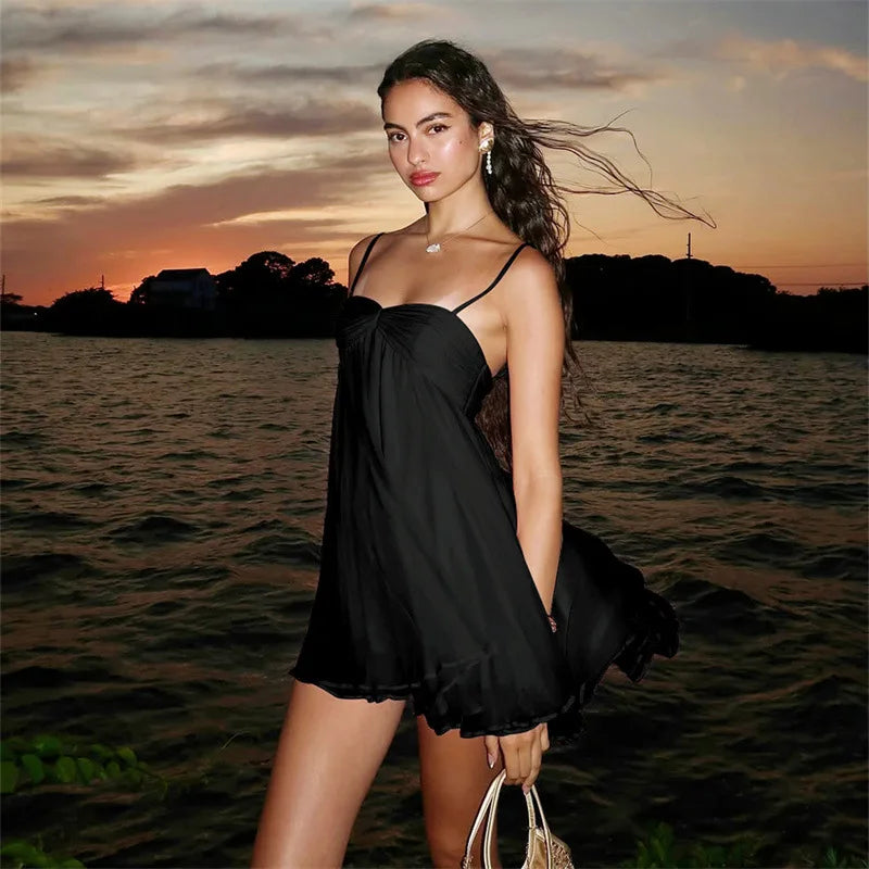 Summer Style One-line Collar Lust Chiffon Dress