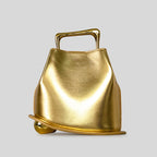 Gold Metallic Irregular Bucket Bag With Ball Base Leather Tote