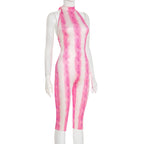 Snake Print Halter Playsuit With Backless Design Sleeveless Skinny Wrap Romper