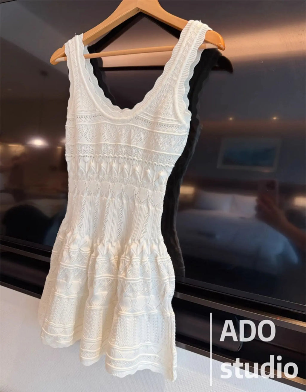 A Line Dress With Ruffled Knitted Vest For Women French Style