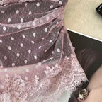 Lace Dots Wrapped Camisole With Pads Slim Fit Tank Top
