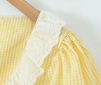 Yellow Gingham Lace Top And Skirt Set Vintage