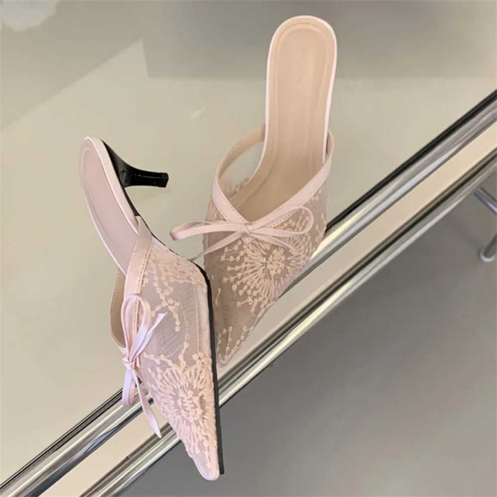 Butterfly Knot Pointed Toe Mules Breathable Mesh