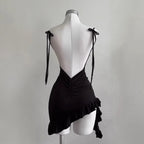 Sexy Sleelveless Backless Mini Ruffle Dress