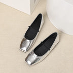 Metallic Square-Toe Mary Janes Slip-On Flats