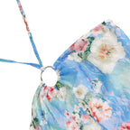 Summer Halter Neck Backless Lace Dress With Hollow Out Print