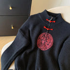 Vintage Knit Sweater With V Neck And Loose Fit