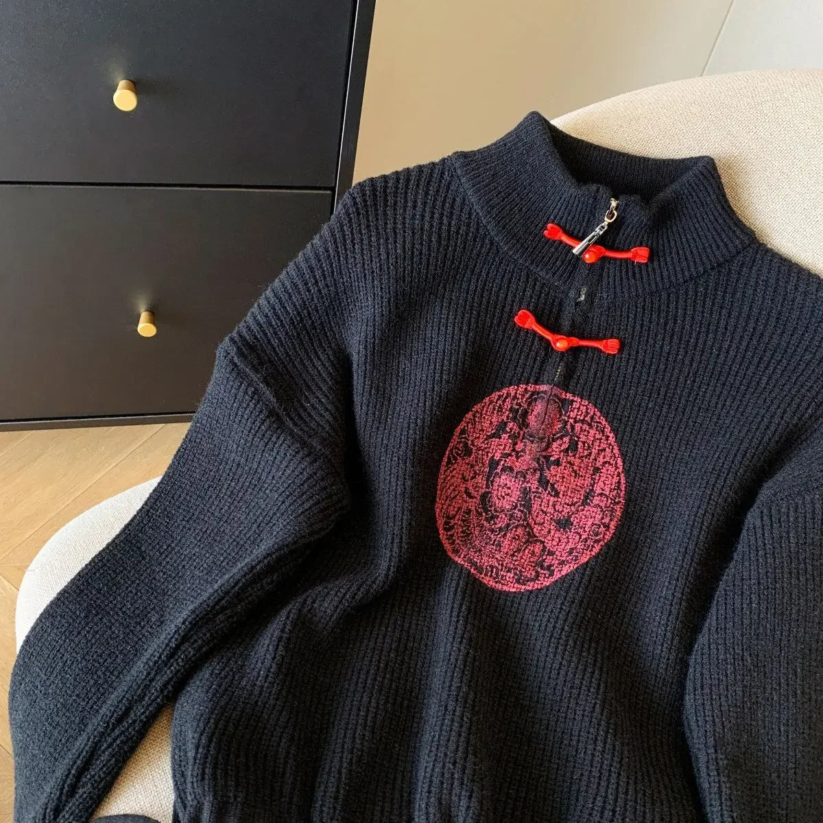 Vintage Knit Sweater With V Neck And Loose Fit