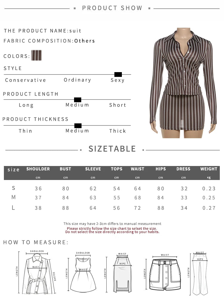 Stripe Print two piece Set With Crop Blouse And Hip Skirt