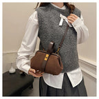 Luxe Faux Suede Frame Shoulder Bag With PU Accent Elegant Crossbody