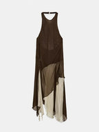 Chic Halter Dress With Off Shoulder Silhouette In Vintage Polka Dot Chiffon