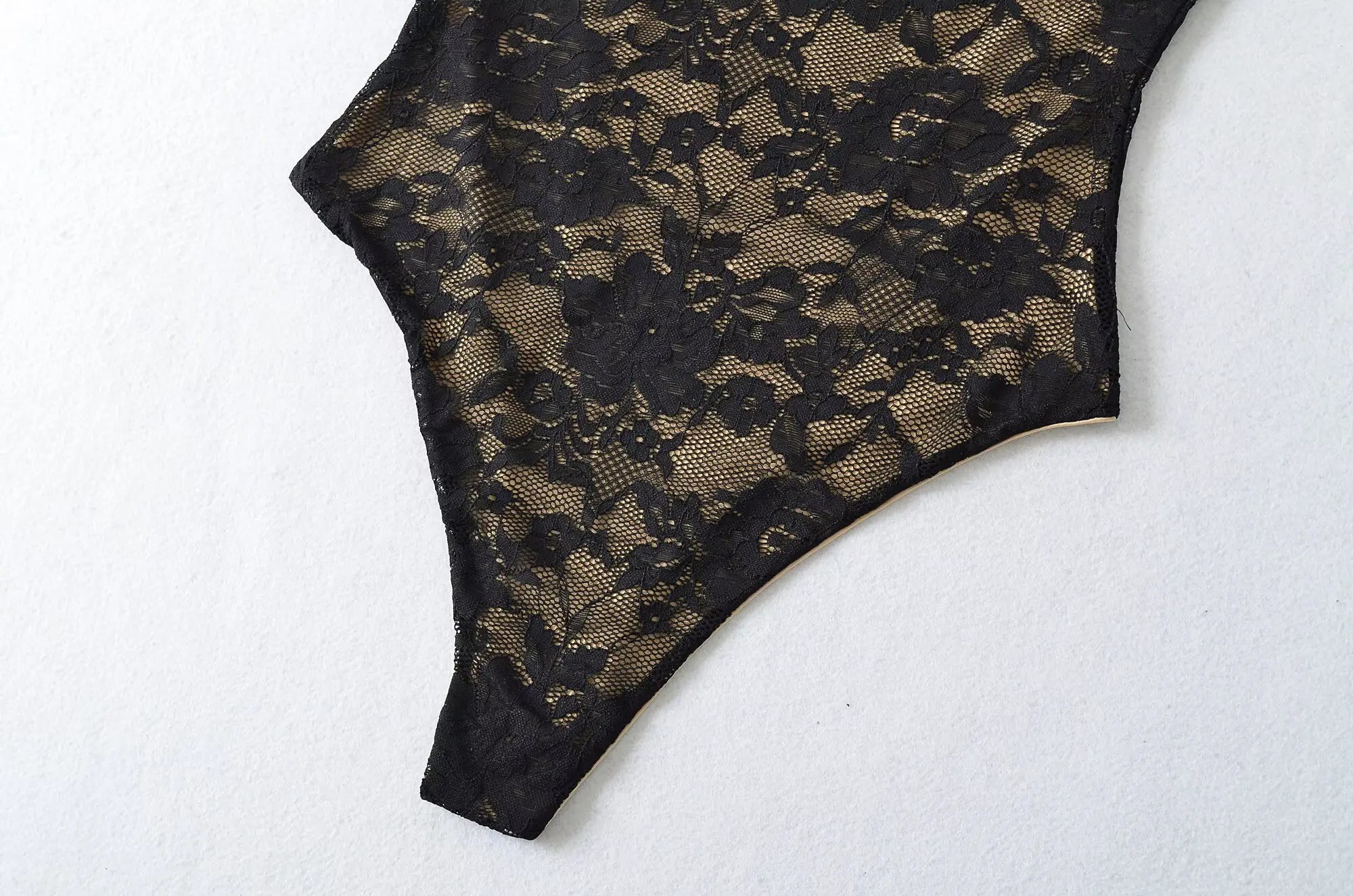 Sexy Lace See Through Bodysuit With Lining Elastic Spaghetti Straps Slim Fit