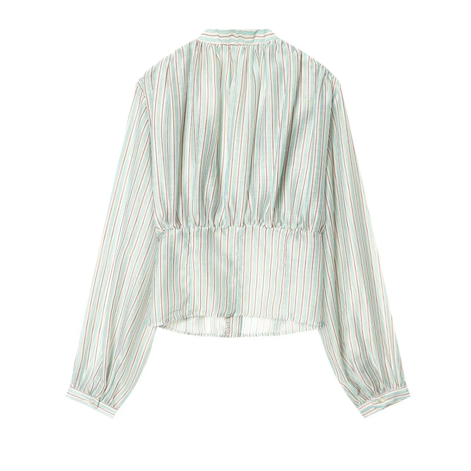 Striped Shirt With Flattering Fit Waist V Neck