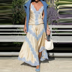 Lace Patchwork Two-piece Set With V-Neck Sling Top And Long Skirt