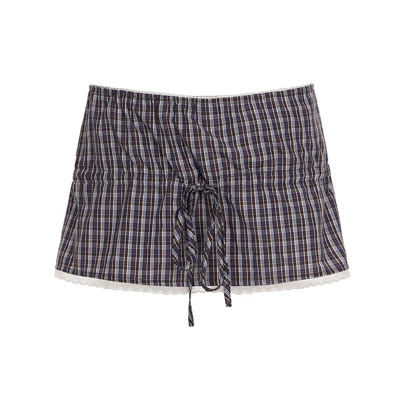 Plaid Streetwear Set With Cropped Shirt And Mini Skirt