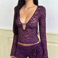 V-Neck Long Sleeve Lace See Through Slim Fit Shirt women’s