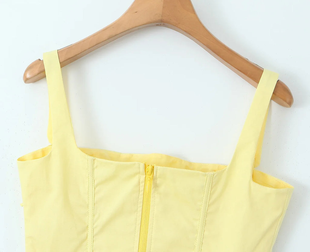 Sunny Chic Yellow Crop Cami Top With Back Zipper Slim Fit