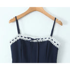 Lace Patchwork Sling Mini Dress For Women Sexy Low Waist Pleated Hem A-line
