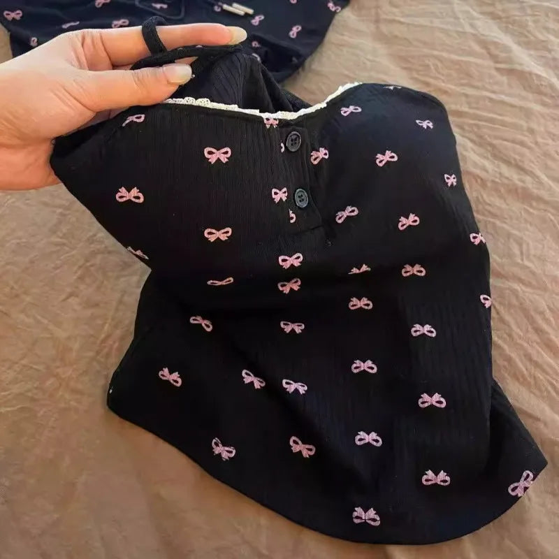 Bow Pajamas Set For Women Two Piece Summer Sleepwear With Tank Top And Shorts Lounge Ensemble