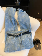 Embroidered Denim Wide Leg Jeans With Loose Fit