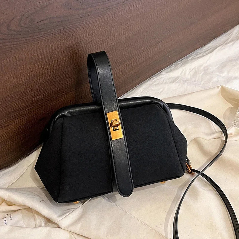 Luxe Faux Suede Frame Shoulder Bag With PU Accent Elegant Crossbody