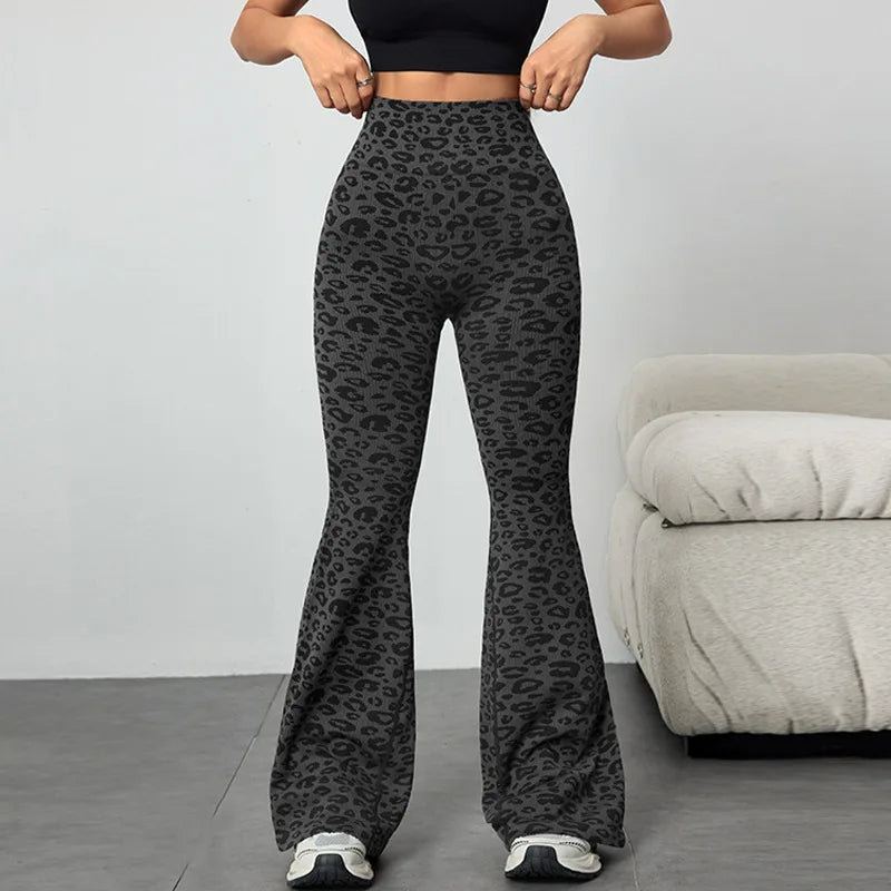 Leopard Print High Waist Bell Bottom Yoga Leggings For Women With Soft Stretch