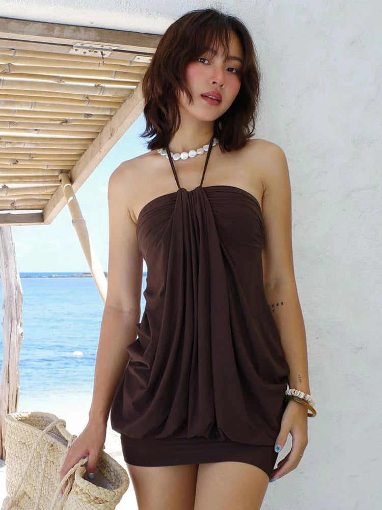 Sexy Halter Backless Mini Dress Ruched