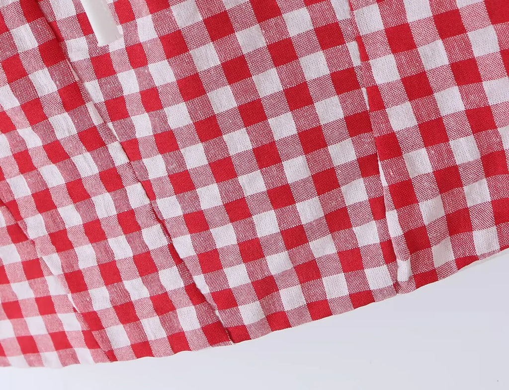 Red Plaid Corset Camis Lace Trim Bow Detail Bustier Sexy Top