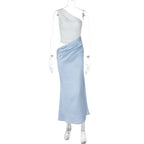 One Shoulder Backless Patchwork Maxi Dress With Sleek
