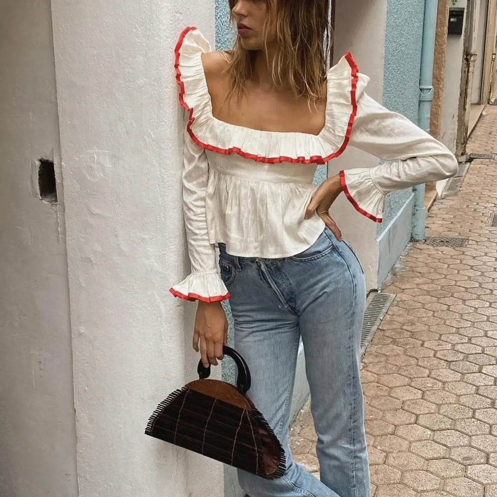 Soft Ruffle Blouse With Long Sleeves